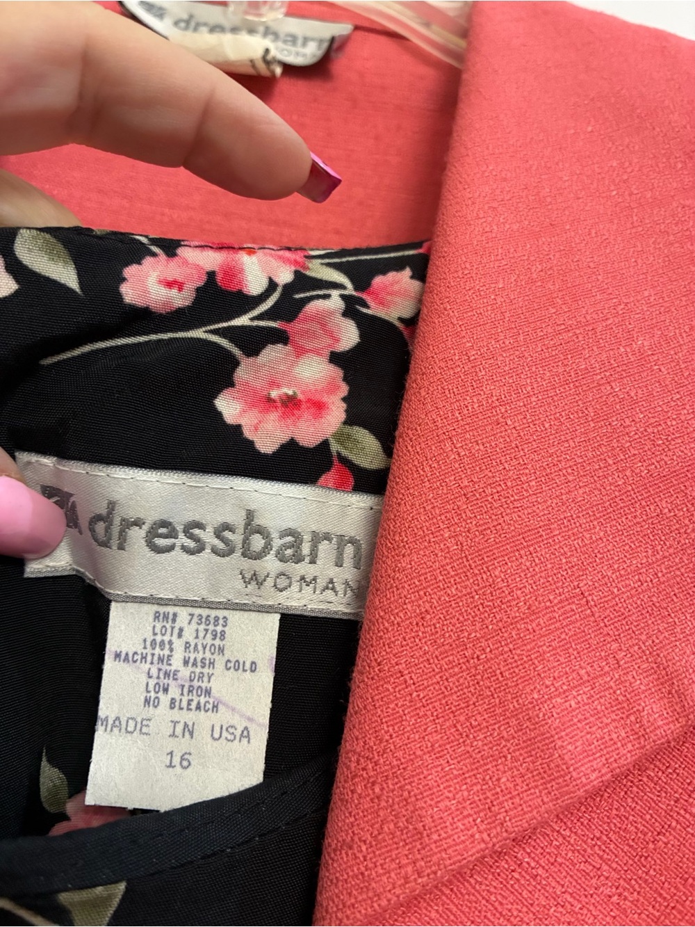 dressbarn Coral Jacket with Black Floral sleeveless dress - Picture 3 of 7